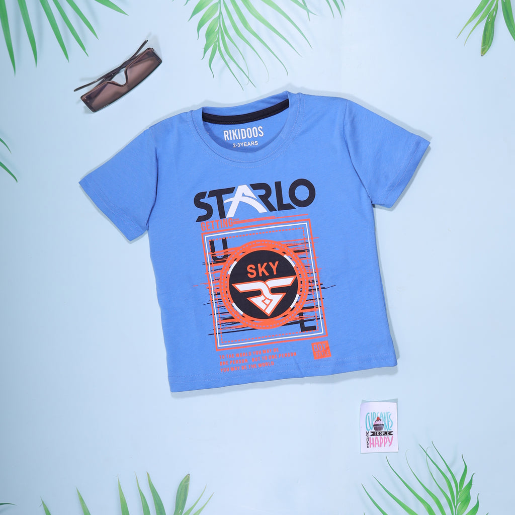 Rikidoos STARLO Blue Half-Sleeve Graphic T-Shirt