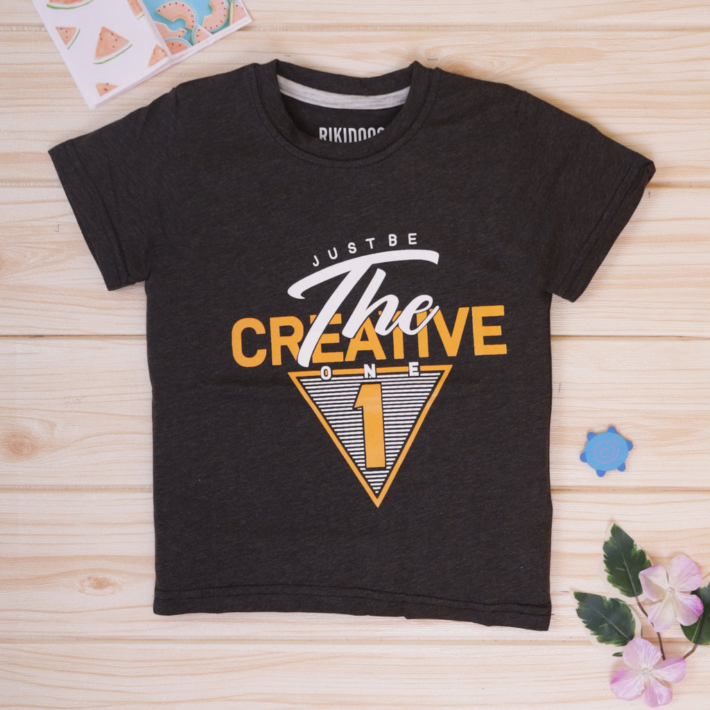 Rikidoos JUST BE THE CREATIVE ONE Black Half-Sleeves Graphic T-Shirt