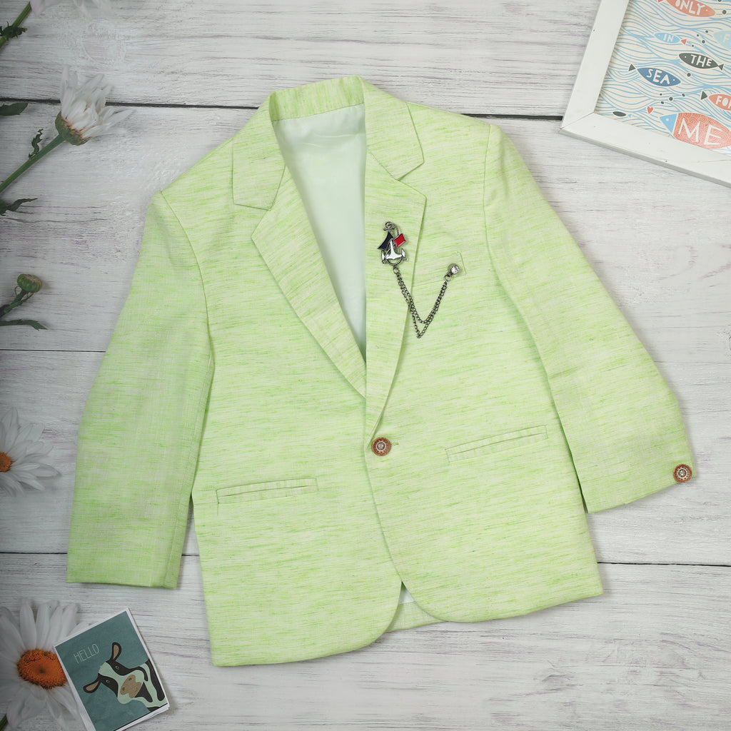 Rikidoos Pista Green Solid Full Sleeves Blazer