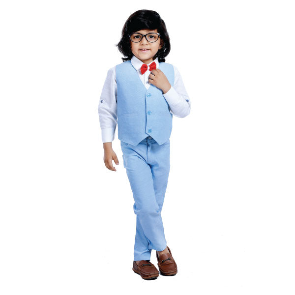 Rikidoos Sky Blue Waistcoat with a White Shirt, Blue Pant & a Bow  Tie