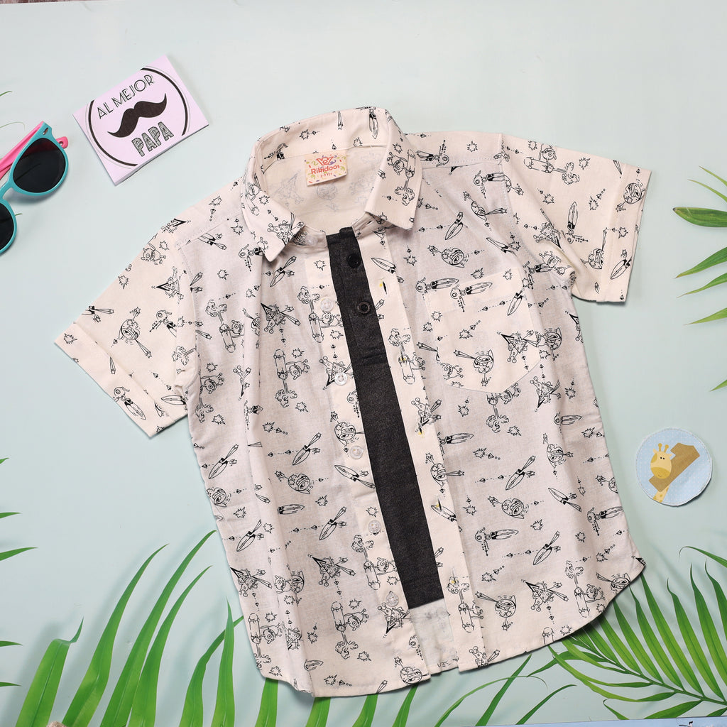 Rikidoos Baby Pink Graphic Print Half Sleeves Shirt with an attached Grey  Half Sleeves T-Shirt
