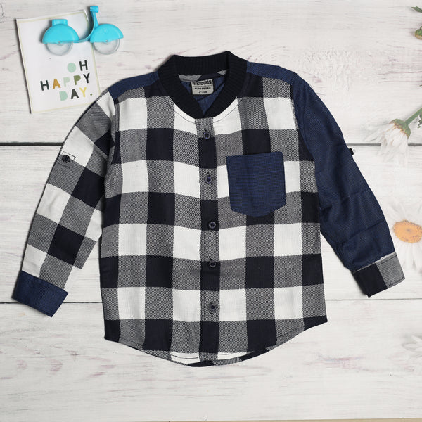 Rikidoos Navy Blue & White Checkered Full Sleeves Buttoned Shirt with  a pocket