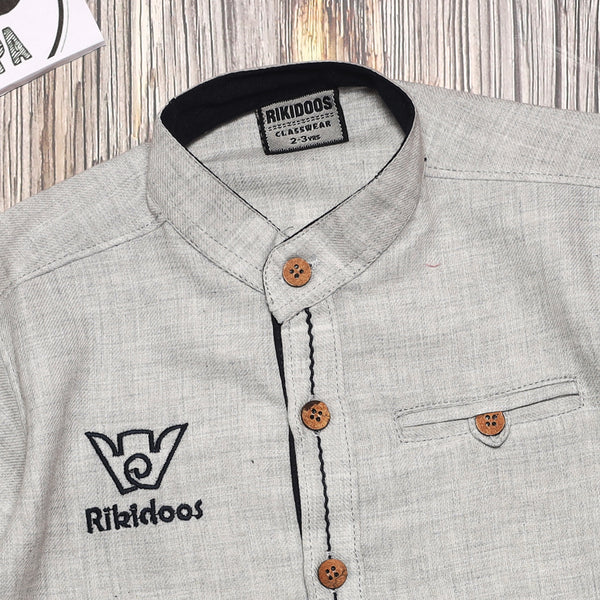 Rikidoos Khaki Half Sleeves Buttoned Shirt with a pocket