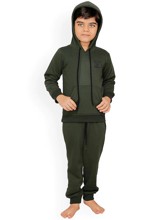 Rikidoos Green &amp; Black Solid Cotton Tracksuits