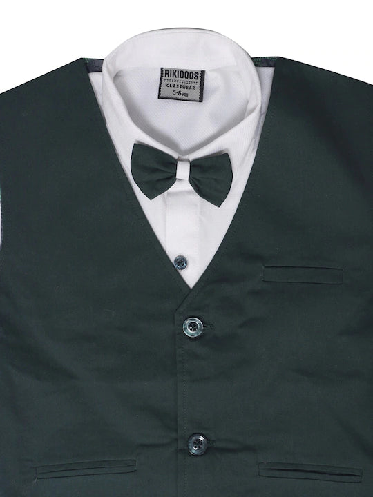 Rikidoos Green & White Shirt with Trousers & Waistcoat with Cap and Bow tie