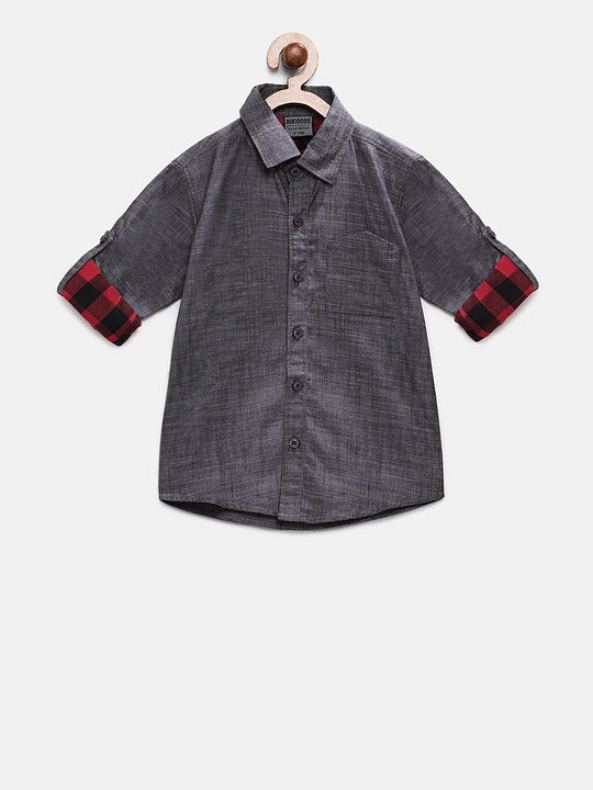 Rikidoos Grey Regular Fit Solid Casual Shirt