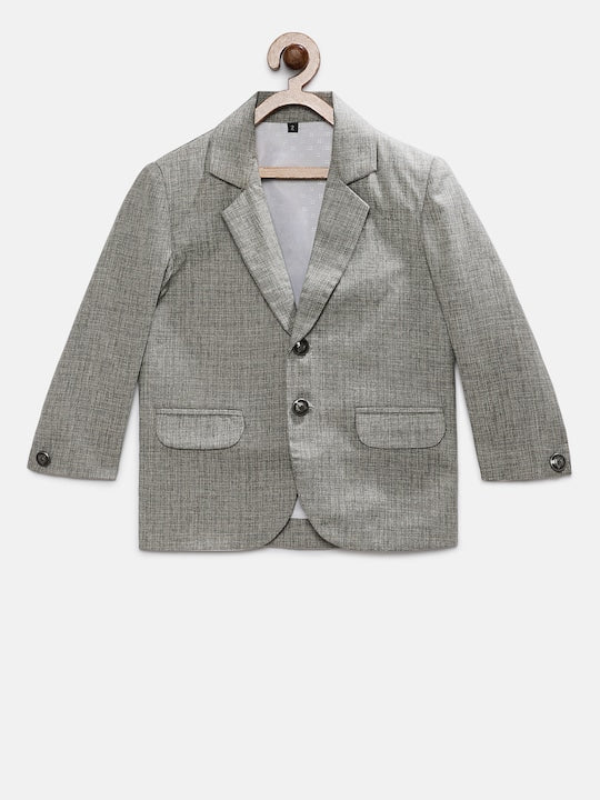 Rikidoos Grey Solid Double-Breasted Blazer With T-Shirt
