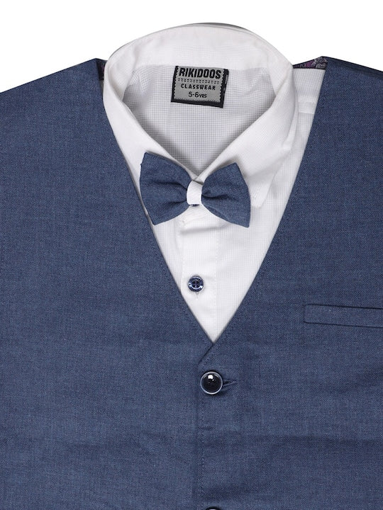 Rikidoos Navy Blue Waistcoat with  a White Shirt, Cap & a Bow Tie.