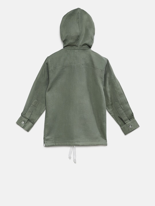 Rikidoos Olive Green Solid Hooded Sweatshirt