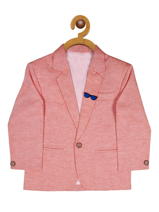 Rikidoos Peach Colored Solid Single Breasted Blazers