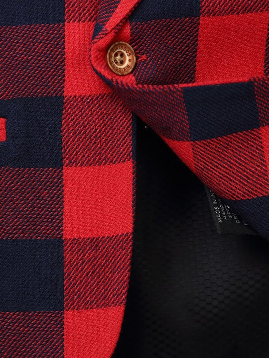 Rikidoos Red & Navy Blue Checked Comfort-Fit Single-Breasted Casual Blazer