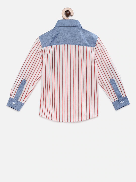 Rikidoos Red & White Tailored Fit Striped Casual Shirt