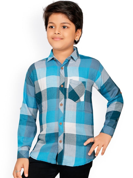 Rikidoos Turquoise Blue &amp; Grey Checked Casual Shirt