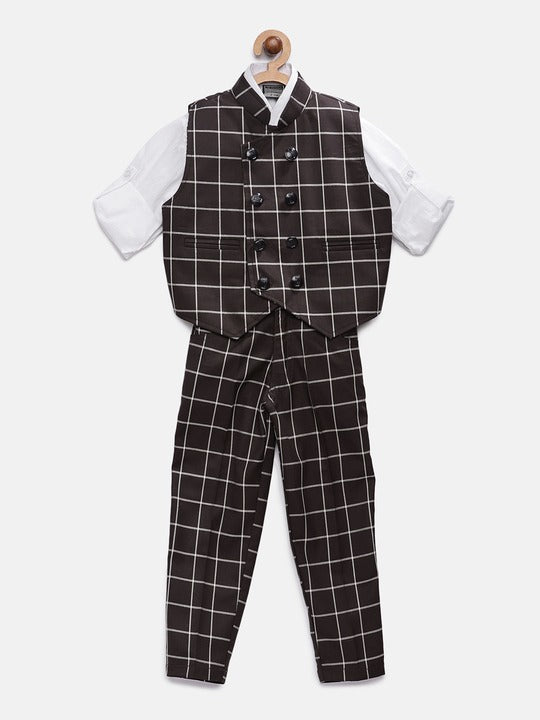 Rikidoos White & Black Solid Shirt with Trousers