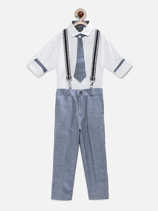 Rikidoos White & Blue Solid T-shirt with Trousers