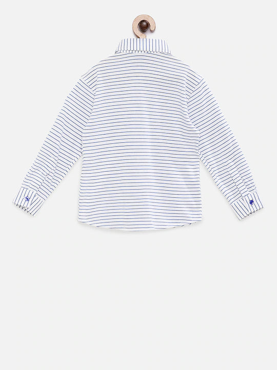 Rikidoos White & Blue Tailored Fit Striped Casual Shirt