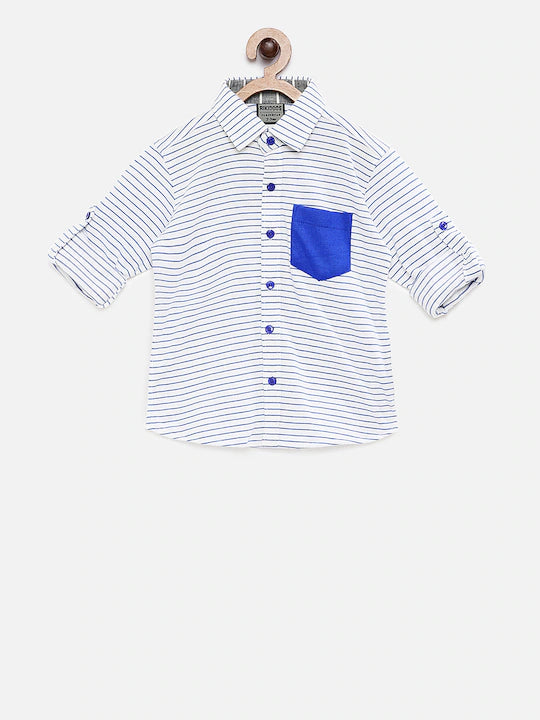Rikidoos White &amp; Blue Tailored Fit Striped Casual Shirt