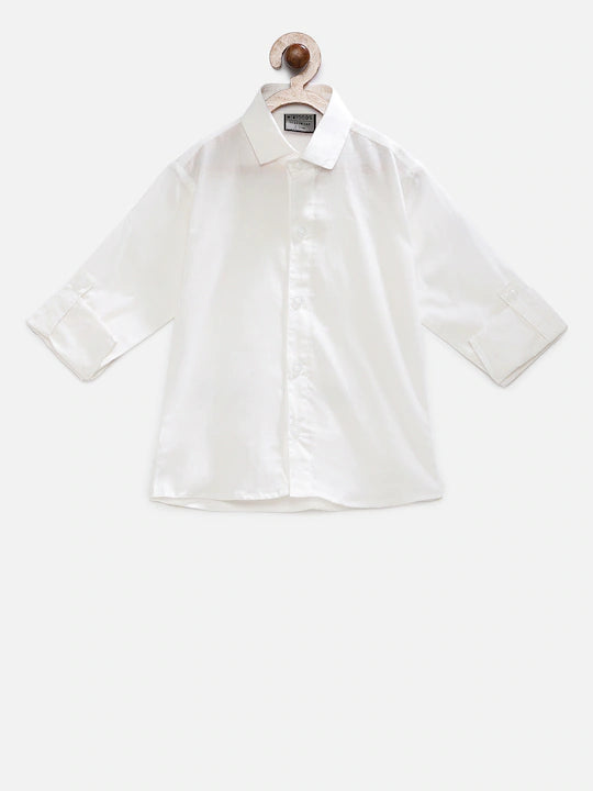 Rikidoos White & Green Regular Fit Solid Casual Shirt