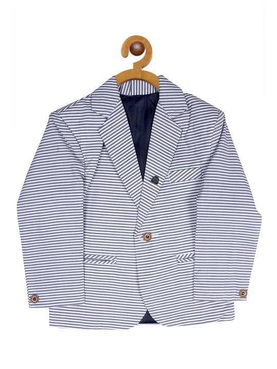 Rikidoos White Striped Comfort Fit Single Breasted Casual Blazer