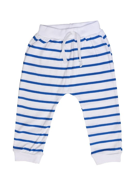 Rikidoos Pack Of 3 White & Blue Printed Lounge Pants