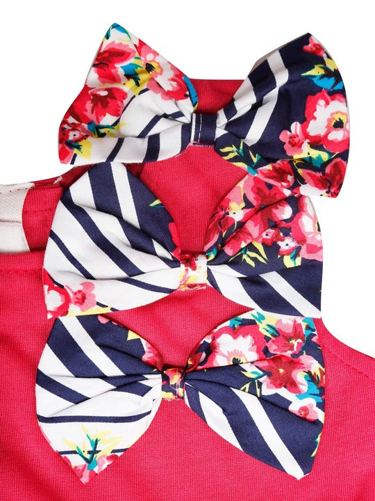 Rassha Pink & Navy Blue Floral Dress with Bow Details
